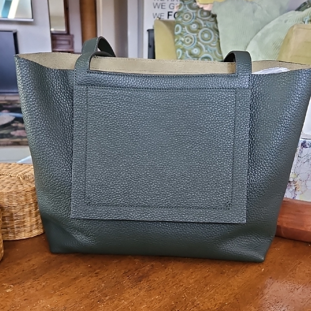 Elegant Blueish Green Leather Tote Bag